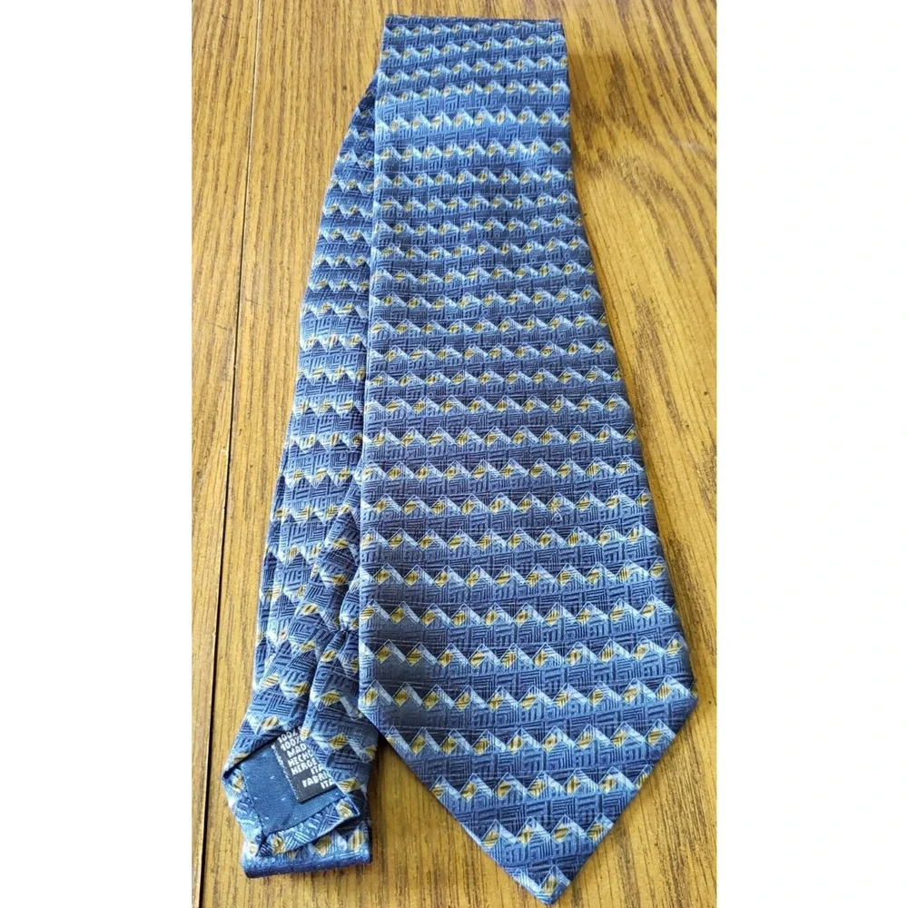 Van Heusen Blue and Gold Geometric Silk 4